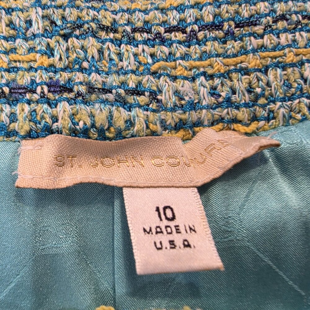 St. John Couture Skirt Suit Size 10 Multicolor Aqua Blue Green Tweed - Picture 9 of 14